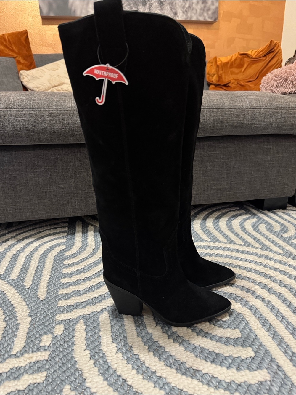 Blondo Wylde Waterproof Black Leather Western Knee High Boots Size 7M